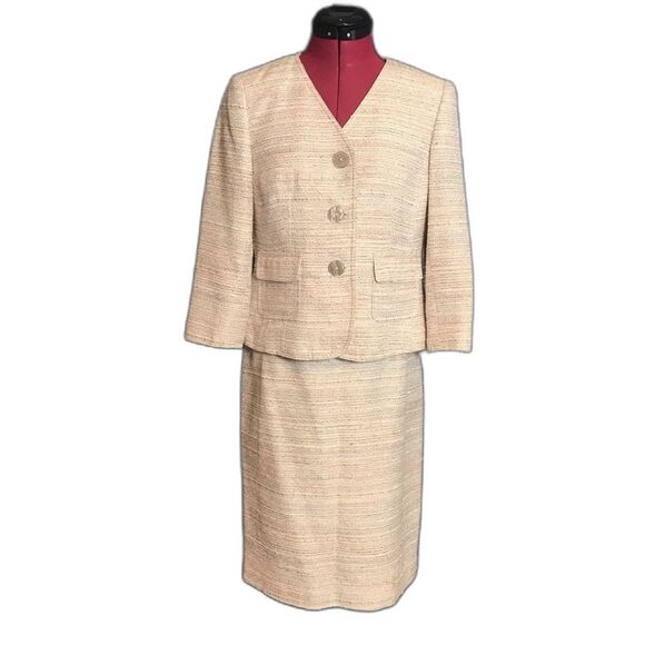 Kasper Skirt Suit Women’s Petite Size 4P Cream Tweed 2-Piece Set Blazer & Skirt - Picture 7 of 7
